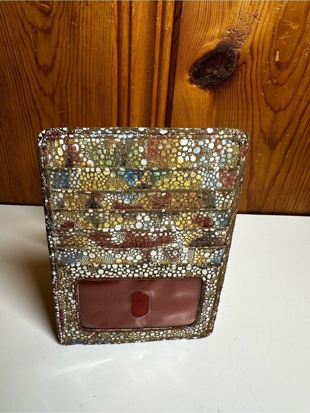 HOBO Multicolor Pebbled Card Wallet with Brown ID Window